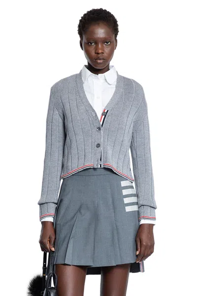 Thom Browne Ladder Full Neede Rib Stitch Cardigan In Gray