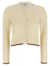 Thom Browne White Ladder Full Needle Rib Stitch Cardigan In Neutral