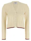 Thom Browne White Ladder Full Needle Rib Stitch Cardigan In Neutral