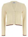 Thom Browne White Ladder Full Needle Rib Stitch Cardigan In Multi