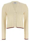 Thom Browne White Ladder Full Needle Rib Stitch Cardigan In Gold