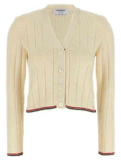 Thom Browne Ladder Full Needle Rib Stitch Cardigan In Gold