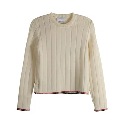 Pre-owned Thom Browne Ladder Full Needle Rib Stitch Crew Neck Knitwear 'white' | Women's Size 38