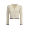 Thom Browne Ladder Full Needle Rib Stitch V Neck Car In Gray