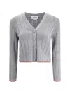 Thom Browne Ladder Full Needle Rib Stitch V Neck Car In Gray