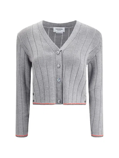 Thom Browne Ladder Full Neede Rib Stitch Cardigan In Gray