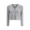 Thom Browne Ladder Full Needle Rib Stitch V Neck Car In Gray