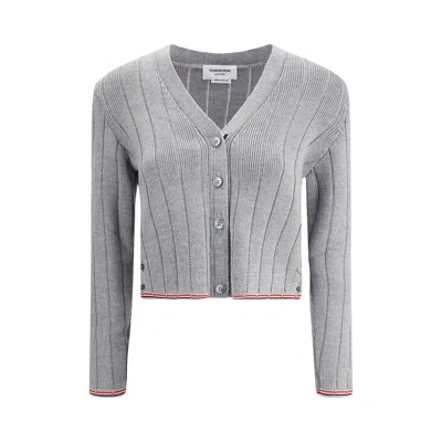 Pre-owned Thom Browne Ladder Full Needle Rib Stitch V Neck Knitwear 'light Grey' | Women's Size 38 In Gray