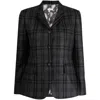 Thom Browne Ladies Charcoal Checked Single-breasted Blazer In Grey