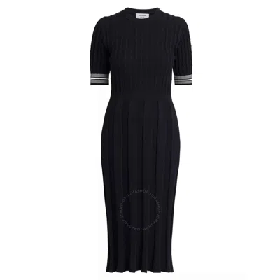 THOM BROWNE THOM BROWNE LADIES COTTON PLEATED CRICKET STRIPED CABLE DRESS