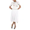 Thom Browne Ladies Cotton Pointelle Crewneck Hector Tee In White