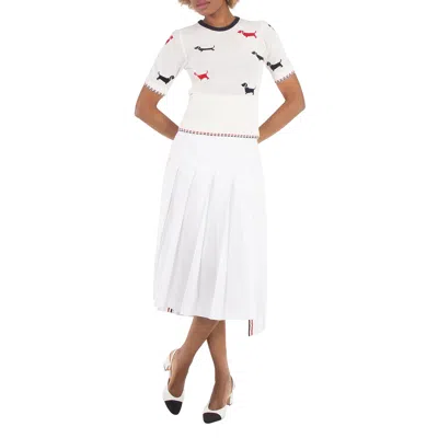 Thom Browne Ladies Cotton Pointelle Crewneck Hector Tee In White
