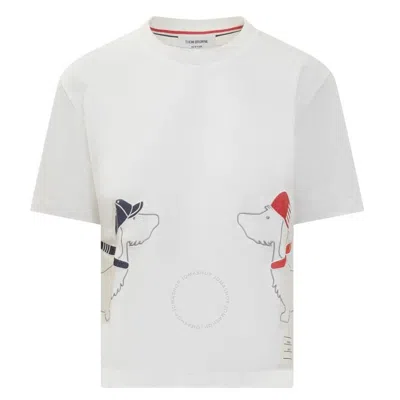 THOM BROWNE THOM BROWNE LADIES DOG-EMBROIDERED COTTON T-SHIRT