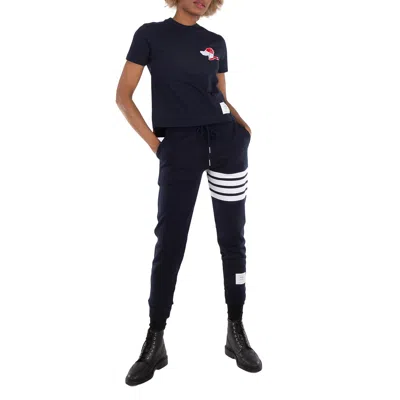 Thom Browne Ladies Festive Jersey Short Sleeve Button Hector Tee In Black