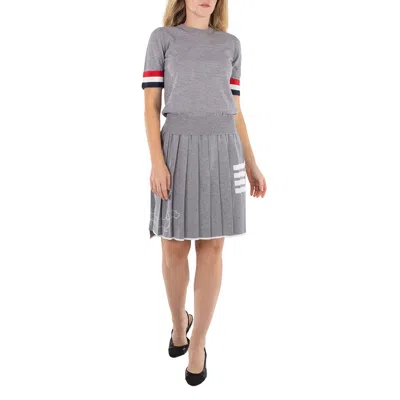 Thom Browne Ladies Light Grey Rwb Cuff Fine Merino Tee In Gray