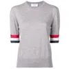 Thom Browne Ladies Light Grey Rwb Cuff Fine Merino Tee