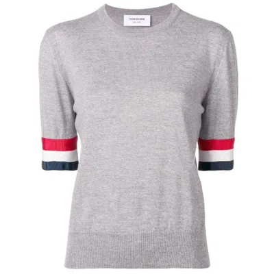 Thom Browne Ladies Light Grey Rwb Cuff Fine Merino Tee