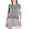 Thom Browne Ladies Light Grey Wool 4-bar Relaxed Polo Shirt In Gray