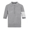 Thom Browne Ladies Light Grey Wool 4-bar Relaxed Polo Shirt In Grey