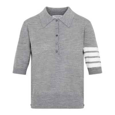 Thom Browne Ladies Light Grey Wool 4-bar Relaxed Polo Shirt