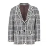 Thom Browne Ladies Med Grey Prince Of Wales Chenille Tweed Wave Classic Sport Coat In Grey