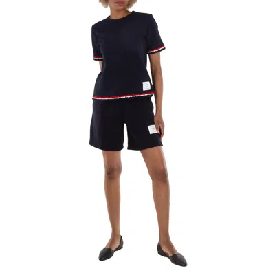 Thom Browne Ladies Name-tag Ribbed Shorts In Blue