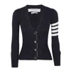 Thom Browne Ladies Navy Cashmere 4-bar Classic V-neck Cardigan In Blue
