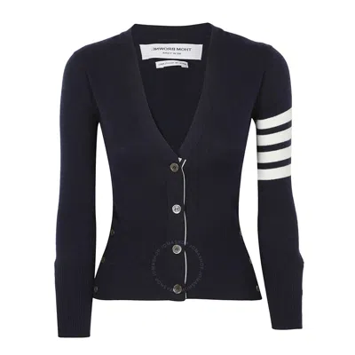 Thom Browne Ladies Navy Cashmere 4-bar Classic V-neck Cardigan In Blue