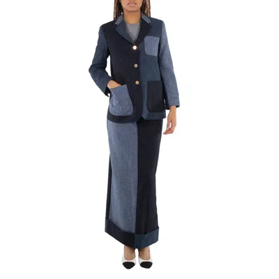 Thom Browne Ladies Navy Fun-mix Donegal Tweed Sack Trouser Skirt In Multi