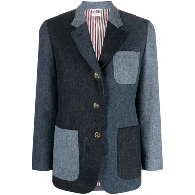 THOM BROWNE THOM BROWNE LADIES NAVY PATCHWORK DONEGAL TWEED BLAZER