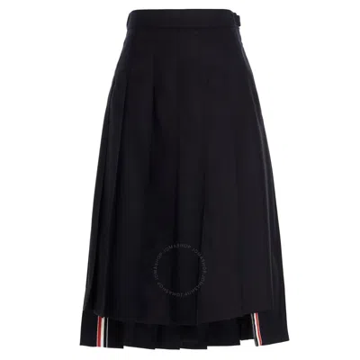 THOM BROWNE THOM BROWNE LADIES NAVY TWILL PLEATED MIDI SKIRT