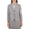 Thom Browne Ladies Tweed Fray 4-bar Cropped Sack Jacket In Gray