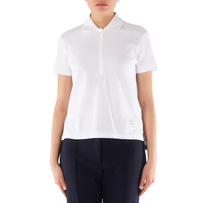 Thom Browne Ladies White Pique Relaxed Stripe Polo Shirt