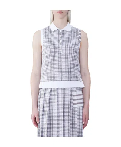 Thom Browne Lapel Knitted Vest In White