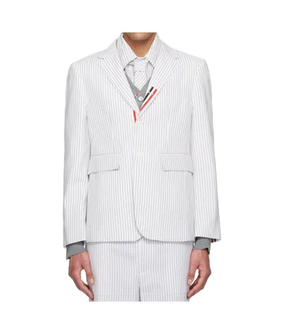 Thom Browne Lapel Long Sleeve Blazer In Gray