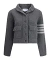 Thom Browne Ribbed Knit Wool Jacket With Striped Detail In Gray