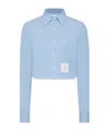 Thom Browne Cropped Denim Shirt With Contrast Stitching In Blue