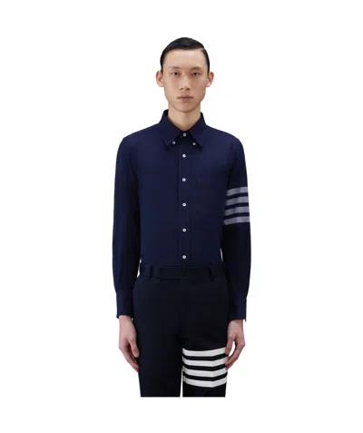 Thom Browne Lapel Long-sleeved Shirt In Black