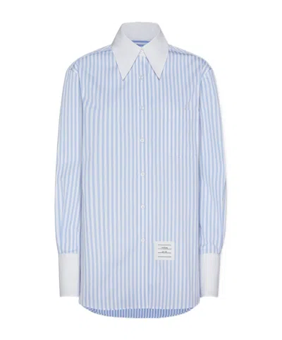 Thom Browne Lapel Long-sleeved Shirt In Blue