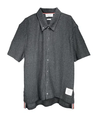Thom Browne Lapel Short-sleeved Shirt In Gray