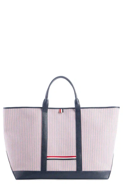 Thom Browne Large Tool Canvas & Leather Tote In Navy/ Red/ White/blue Stripe