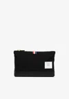 Thom Browne Large Zip Pouch With Name Tag Patch In Black