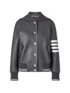 Thom Browne Gray Leather 4-bar Oversized Blouson Jacket In Gray