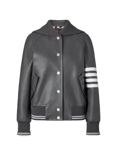 THOM BROWNE LEATHER 4-BAR OVERSIZED BLOUSON JACKE