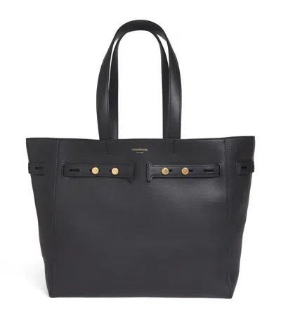 Thom Browne Leather Cabas Tote Bag In Black
