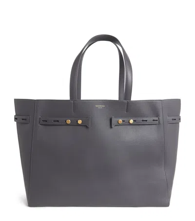 Thom Browne Leather Cabas Tote Bag In Gray