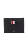 Thom Browne Textured Cowhide Leather Card Wallet With Striped Accent In Black