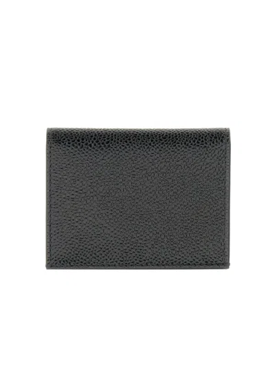 Thom Browne Leather Card Holder In Gray