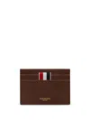 Thom Browne Compact Dark Brown Calfskin Credit Card Holder In Brown