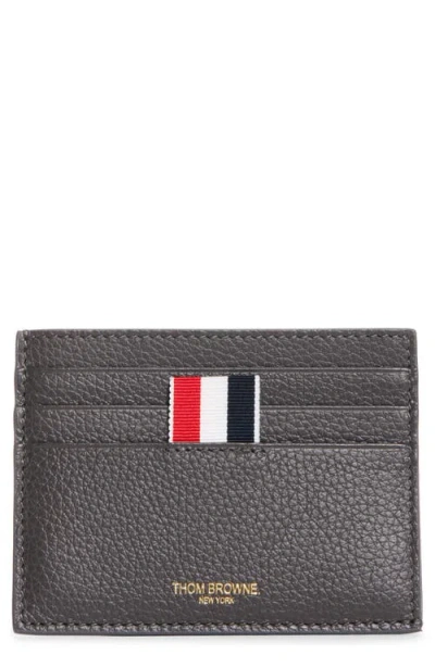 Thom Browne Leather Card Holder In Gray